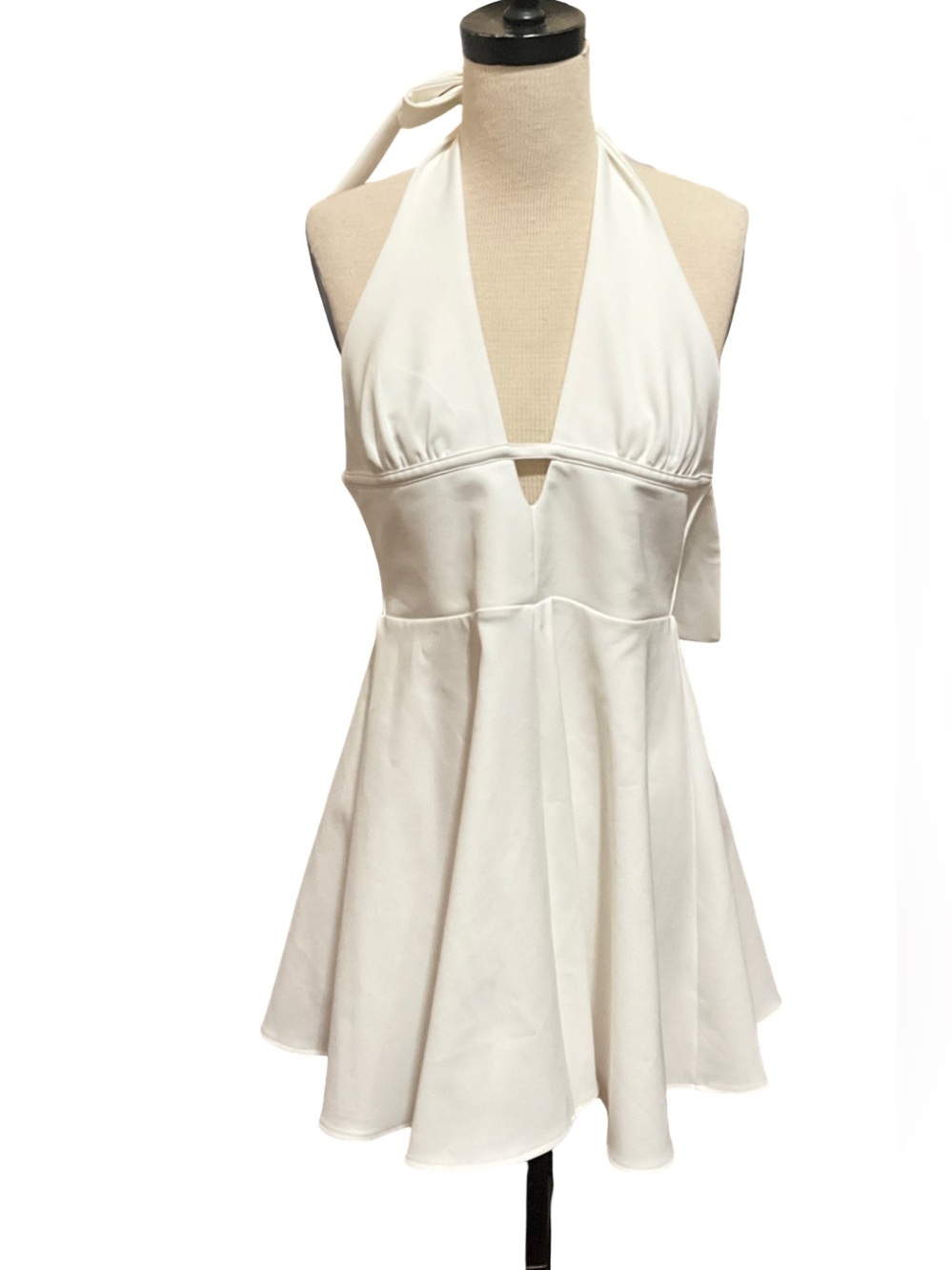 Zara White Halter Fit & Flare Mini Dress Size Large